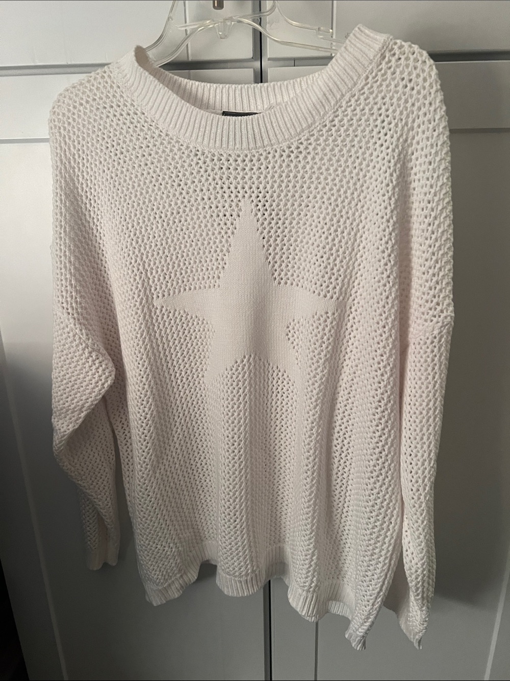 Ninety Cream Star Open-Knit Crewneck Sweater